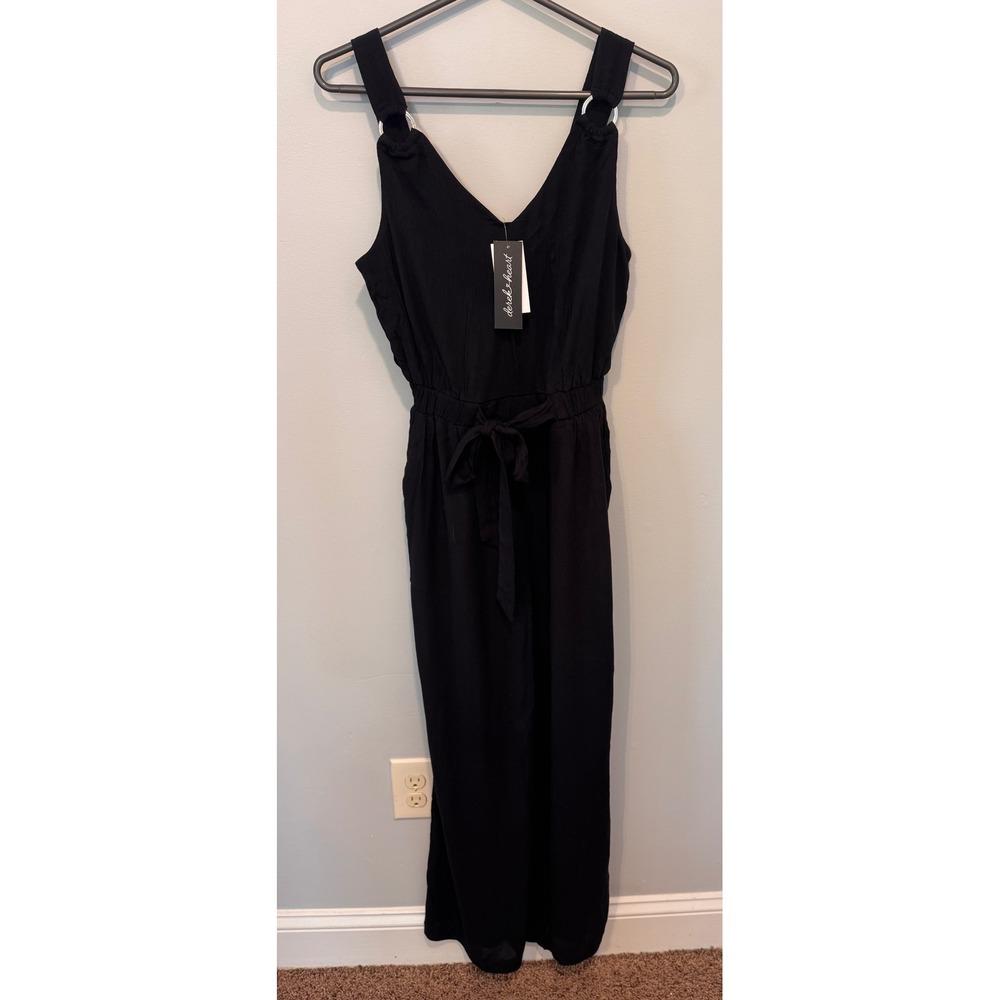 Derek Heart Black Wide Leg Jumpsuit Size S NWT Tie Waist